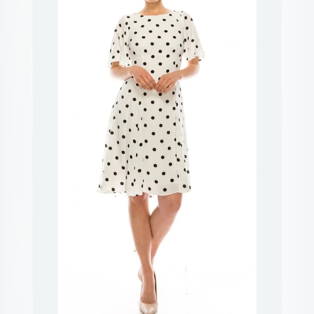 Gabby Skye White Dress Polka Dots 14 NWT